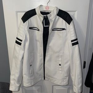 Motorcycle style jacket, size L, white with black details